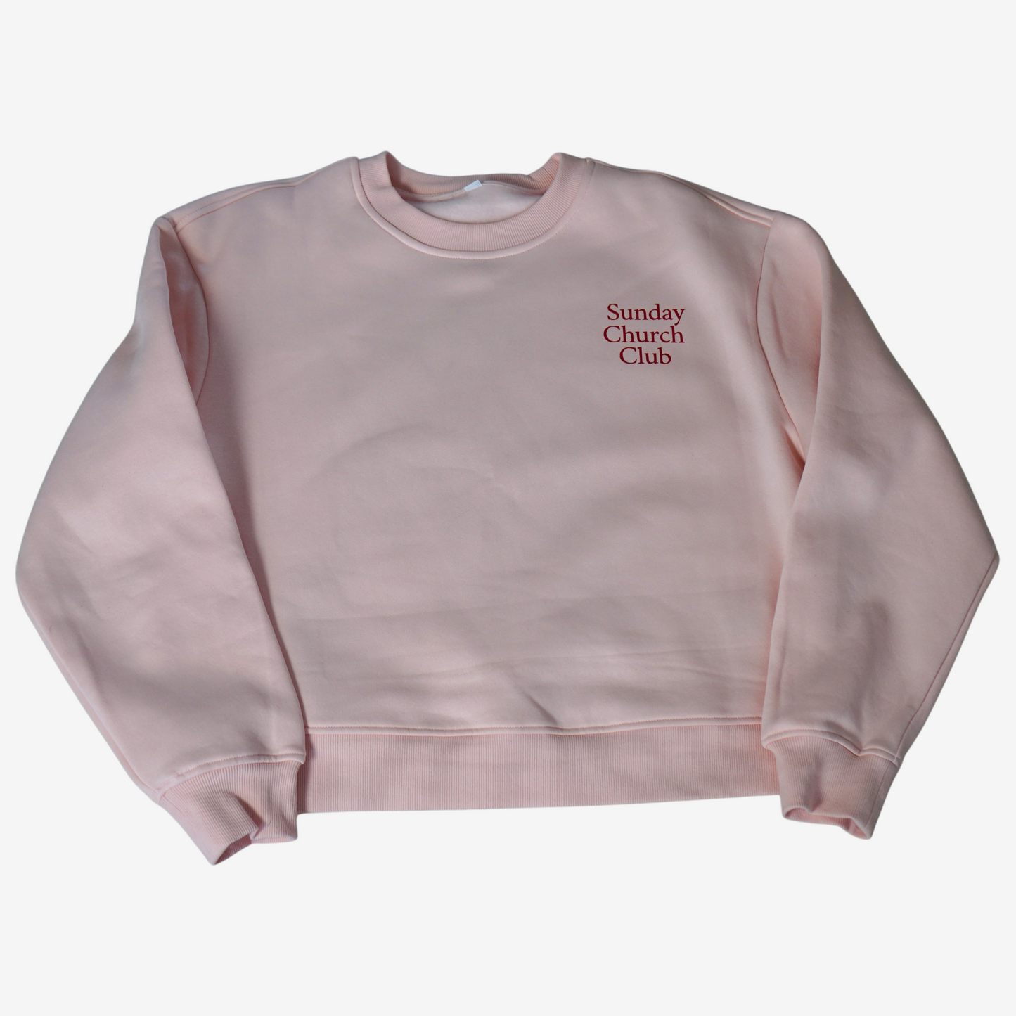 Rosa Sweatshirt „Sunday Church Club“ – christliche Mode für Frauen (Vorderseite)