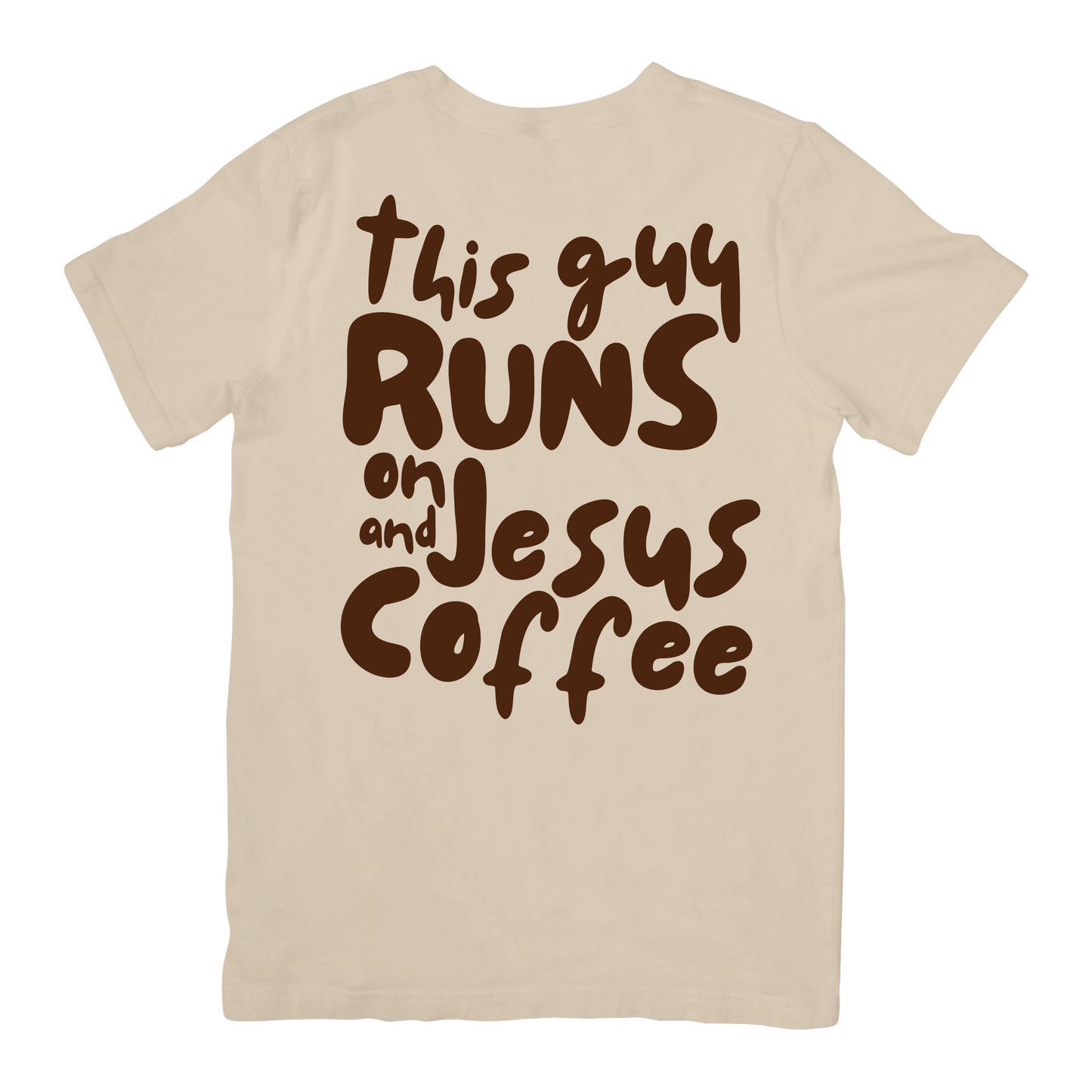 Oversized Herren-T-Shirt mit Backprint ‚This guy runs on Jesus & Coffee‘ – christliche Streetwear