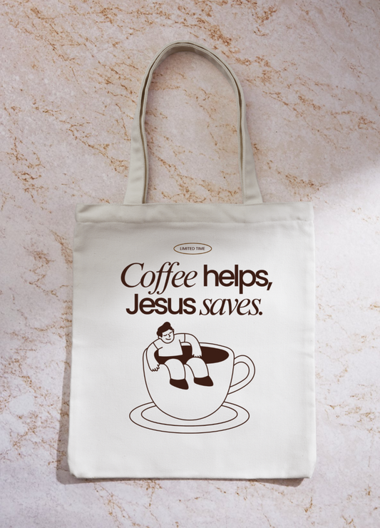 Coffee helps, Jesus saves - Canvas Shopper
