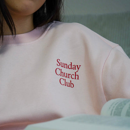 Rosa Sweatshirt mit „Sunday Church Club“-Aufdruck, christliche Mode für Frauen und Mädchen in XS bis XL