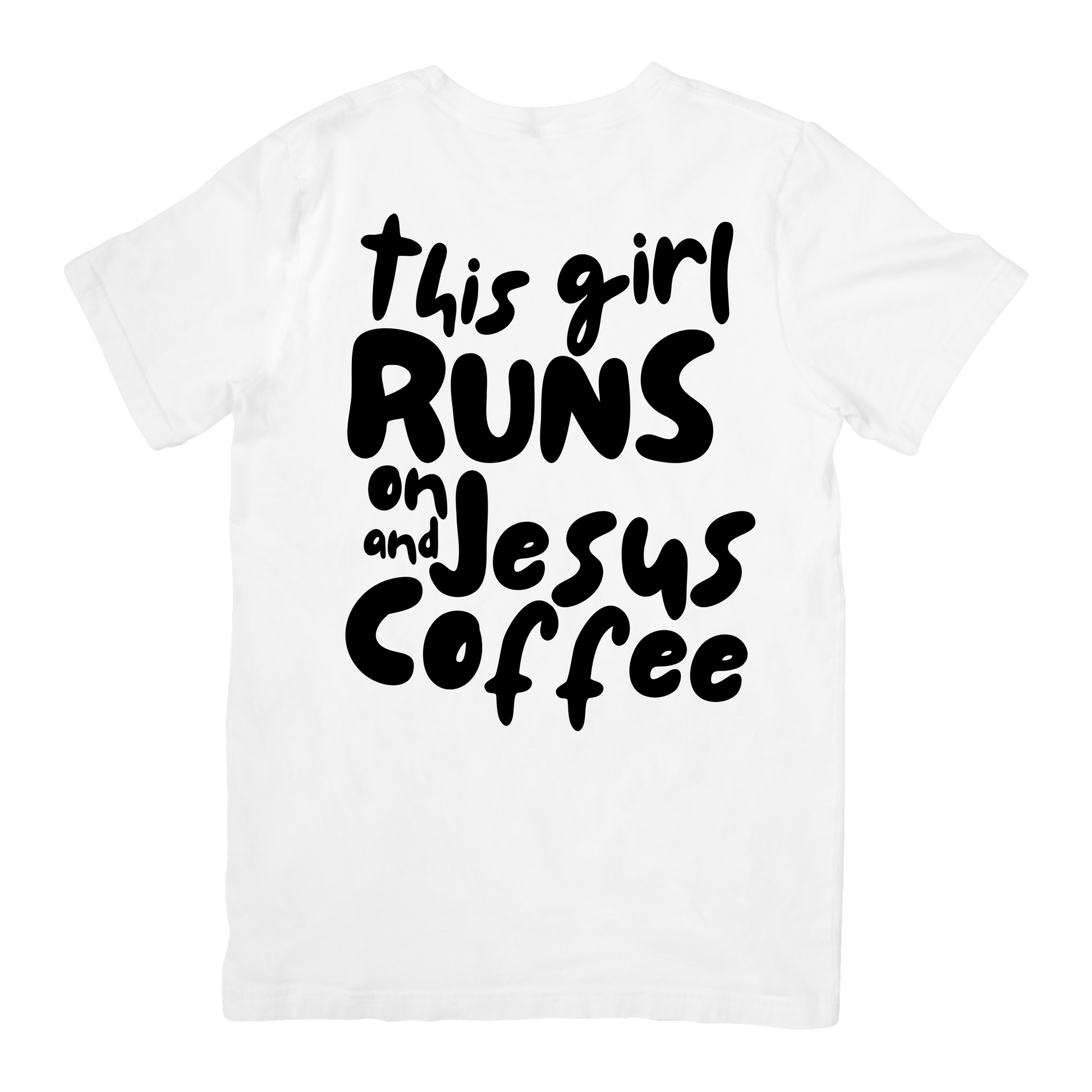 Lockeres T-Shirt für Frauen mit Glaubens-Statement, Bubble Schrift hinten, – 100 % Baumwolle, 240 g/m²