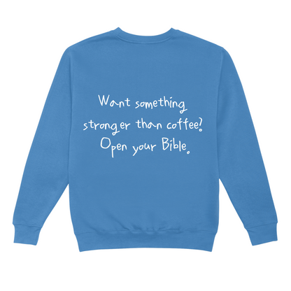 Oversized Sweatshirt, Blau, 100% Bio-Baumwolle, hinten Mockup, christliches Design von Limited Time on Earth