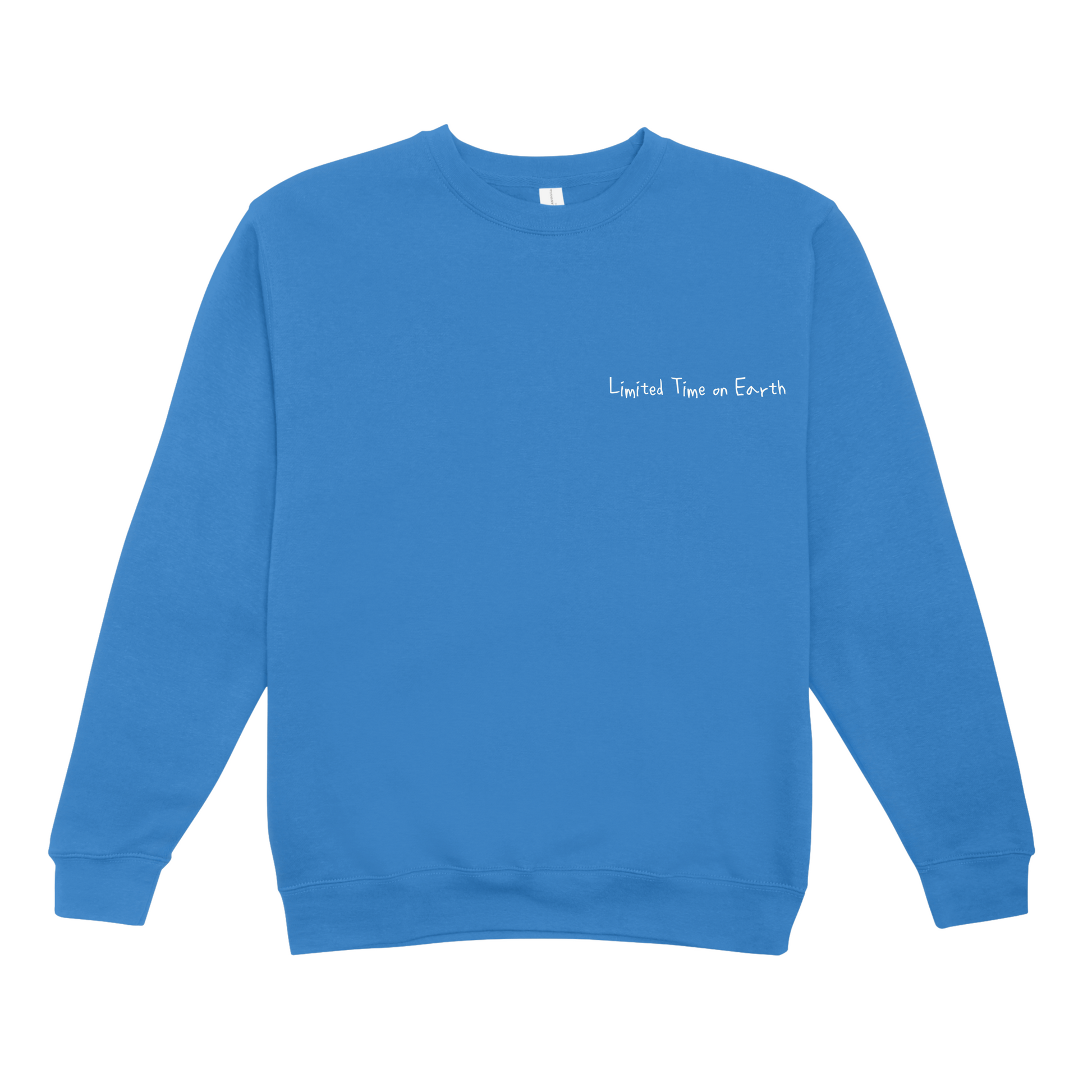 Oversized Sweatshirt, Blau, 100% Bio-Baumwolle, vorne Mockup, christliches Design von Limited Time on Earth