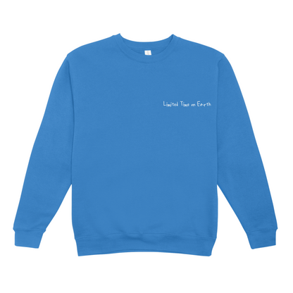 Oversized Sweatshirt, Blau, 100% Bio-Baumwolle, vorne Mockup, christliches Design von Limited Time on Earth